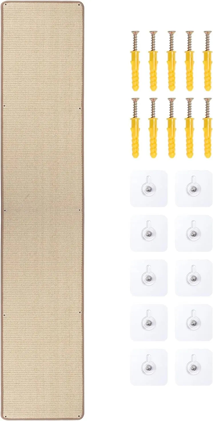 Natural Sisal Cat Wall Climbing Carpet, Wall Scratcher Carpet Mat Pad, Cat Climbing Wall, Tall Scratching Post, Wall Floor Couch Sofa Protector, Scratching Pad for Indoor Cats PIUPAW