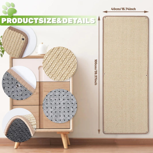 Natural Sisal Cat Wall Climbing Carpet, Wall Scratcher Carpet Mat Pad, Cat Climbing Wall, Tall Scratching Post, Wall Floor Couch Sofa Protector, Scratching Pad for Indoor Cats PIUPAW
