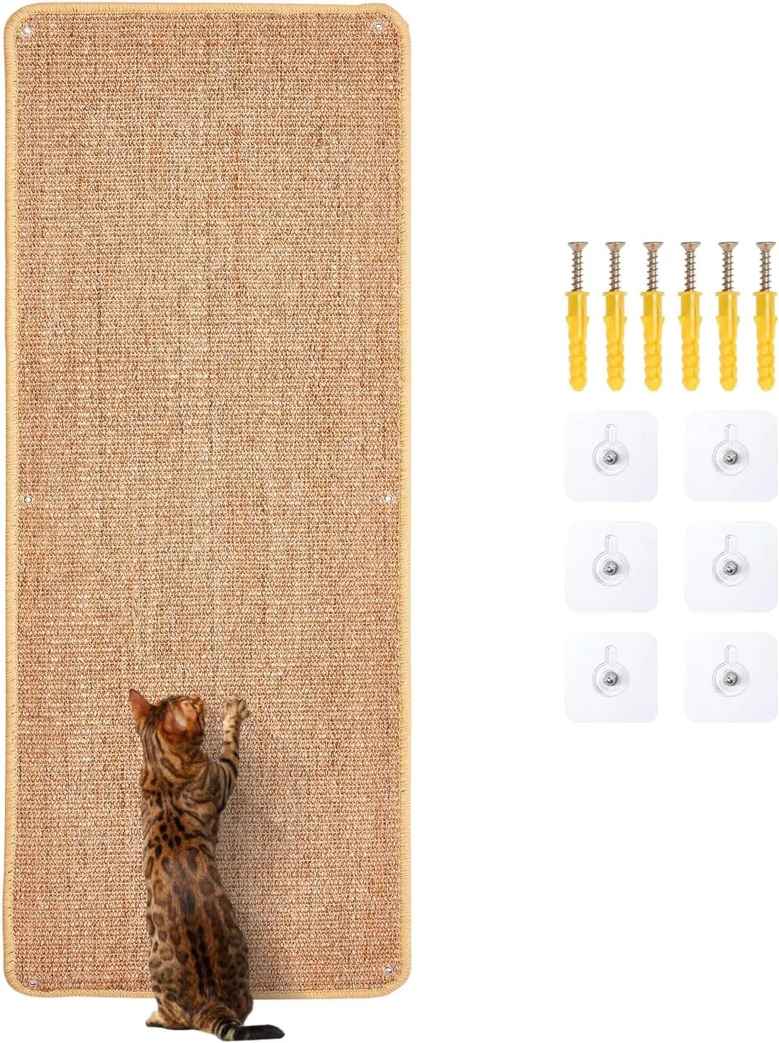 Natural Sisal Cat Wall Climbing Carpet, Wall Scratcher Carpet Mat Pad, Cat Climbing Wall, Tall Scratching Post, Wall Floor Couch Sofa Protector, Scratching Pad for Indoor Cats PIUPAW