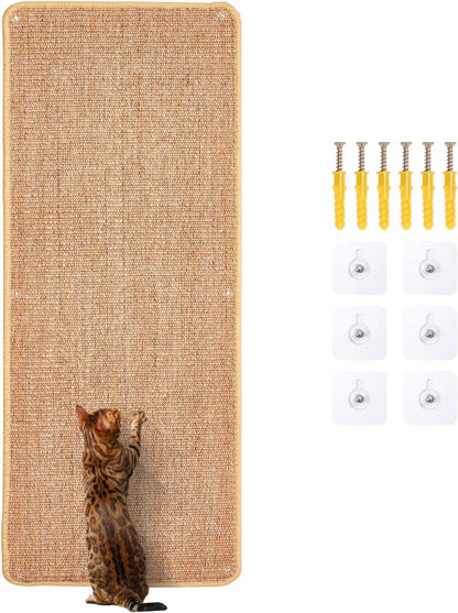 Natural Sisal Cat Wall Climbing Carpet, Wall Scratcher Carpet Mat Pad, Cat Climbing Wall, Tall Scratching Post, Wall Floor Couch Sofa Protector, Scratching Pad for Indoor Cats PIUPAW