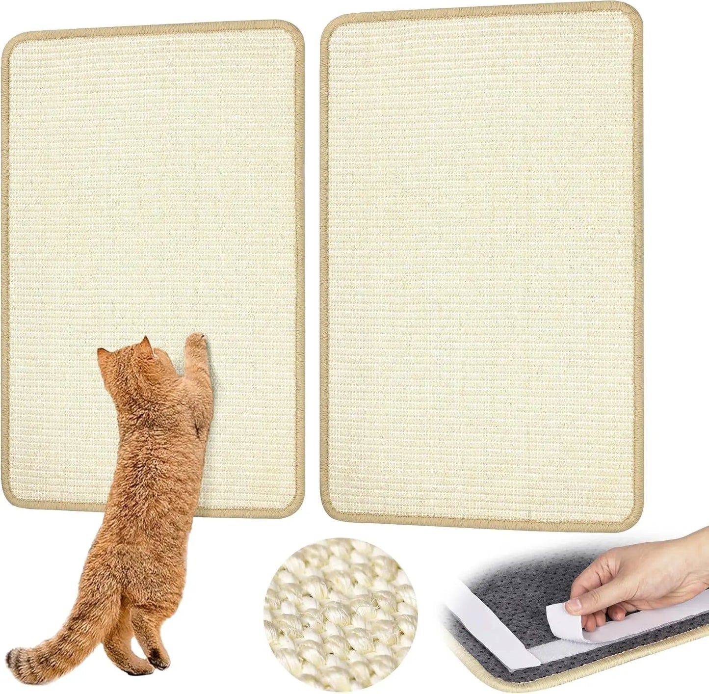 Carpet Cat Scratching Mat Sisal, 2 Packs Sisal Fabric Large 23.6" x 15.7" Scratching Pad for Indoor Cats with Adhesive Hook Loop Tape, Cat Scratching Rug Wall Scratchers for Indoor PIUPAW
