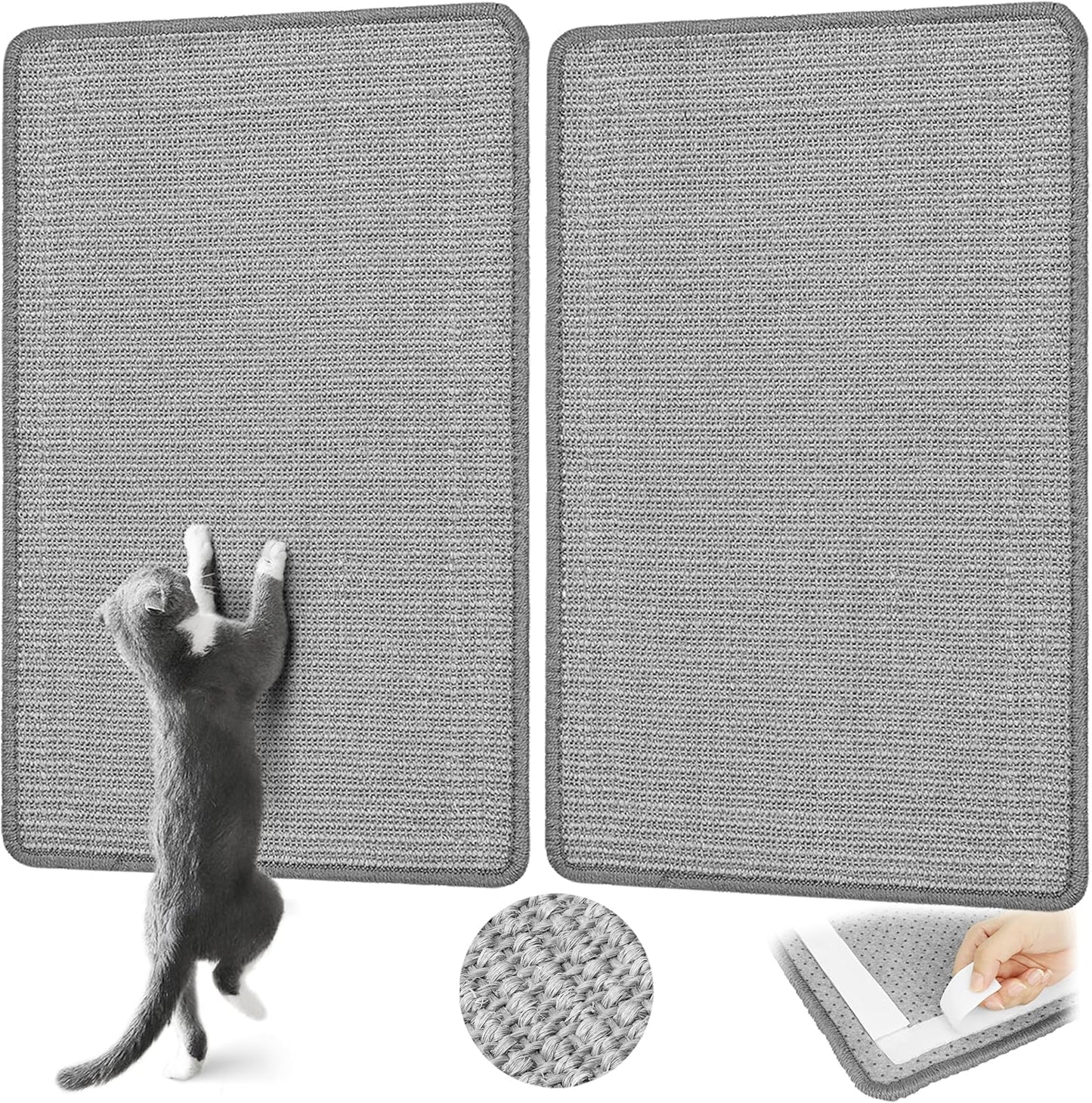 Carpet Cat Scratching Mat Sisal, 2 Packs Sisal Fabric Large 23.6" x 15.7" Scratching Pad for Indoor Cats with Adhesive Hook Loop Tape, Cat Scratching Rug Wall Scratchers for Indoor PIUPAW