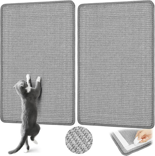 Carpet Cat Scratching Mat Sisal, 2 Packs Sisal Fabric Large 23.6" x 15.7" Scratching Pad for Indoor Cats with Adhesive Hook Loop Tape, Cat Scratching Rug Wall Scratchers for Indoor PIUPAW