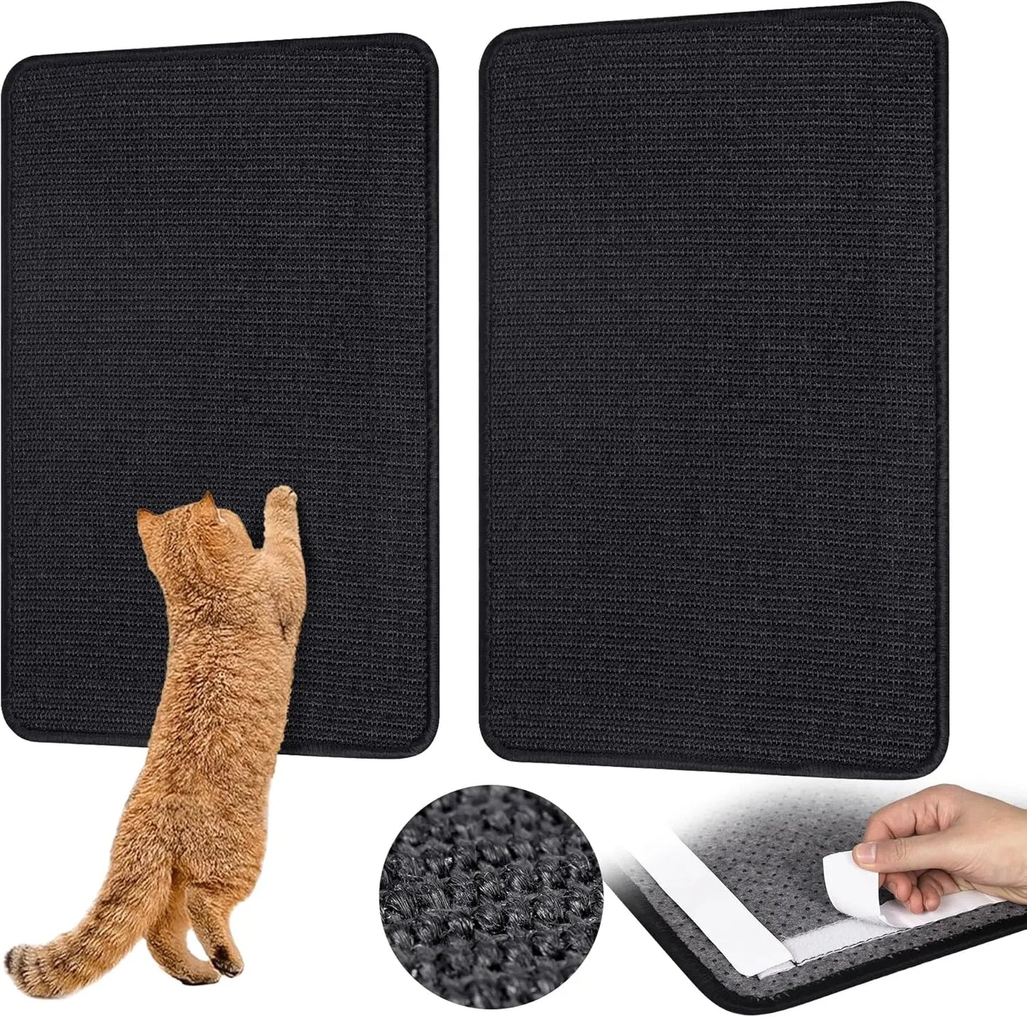Carpet Cat Scratching Mat Sisal, 2 Packs Sisal Fabric Large 23.6" x 15.7" Scratching Pad for Indoor Cats with Adhesive Hook Loop Tape, Cat Scratching Rug Wall Scratchers for Indoor PIUPAW