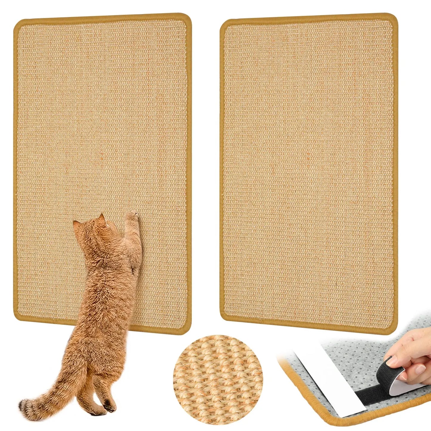 Carpet Cat Scratching Mat Sisal, 2 Packs Sisal Fabric Large 23.6" x 15.7" Scratching Pad for Indoor Cats with Adhesive Hook Loop Tape, Cat Scratching Rug Wall Scratchers for Indoor PIUPAW