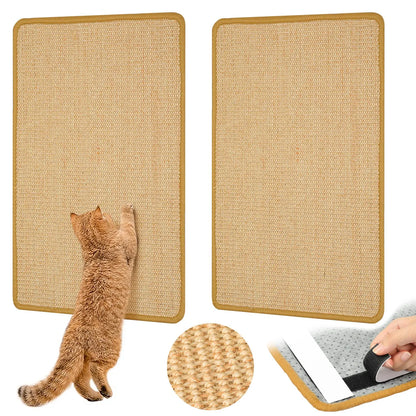 Carpet Cat Scratching Mat Sisal, 2 Packs Sisal Fabric Large 23.6" x 15.7" Scratching Pad for Indoor Cats with Adhesive Hook Loop Tape, Cat Scratching Rug Wall Scratchers for Indoor PIUPAW