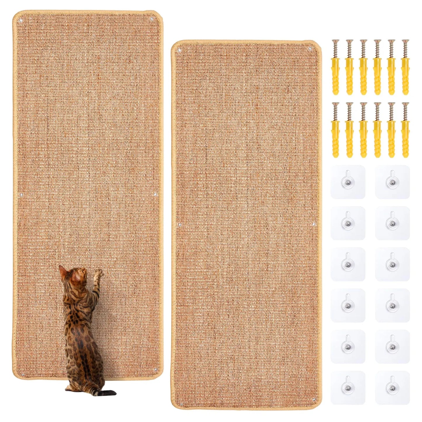 Natural Sisal Cat Wall Climbing Carpet, Wall Scratcher Carpet Mat Pad, Cat Climbing Wall, Tall Scratching Post, Wall Floor Couch Sofa Protector, Scratching Pad for Indoor Cats PIUPAW