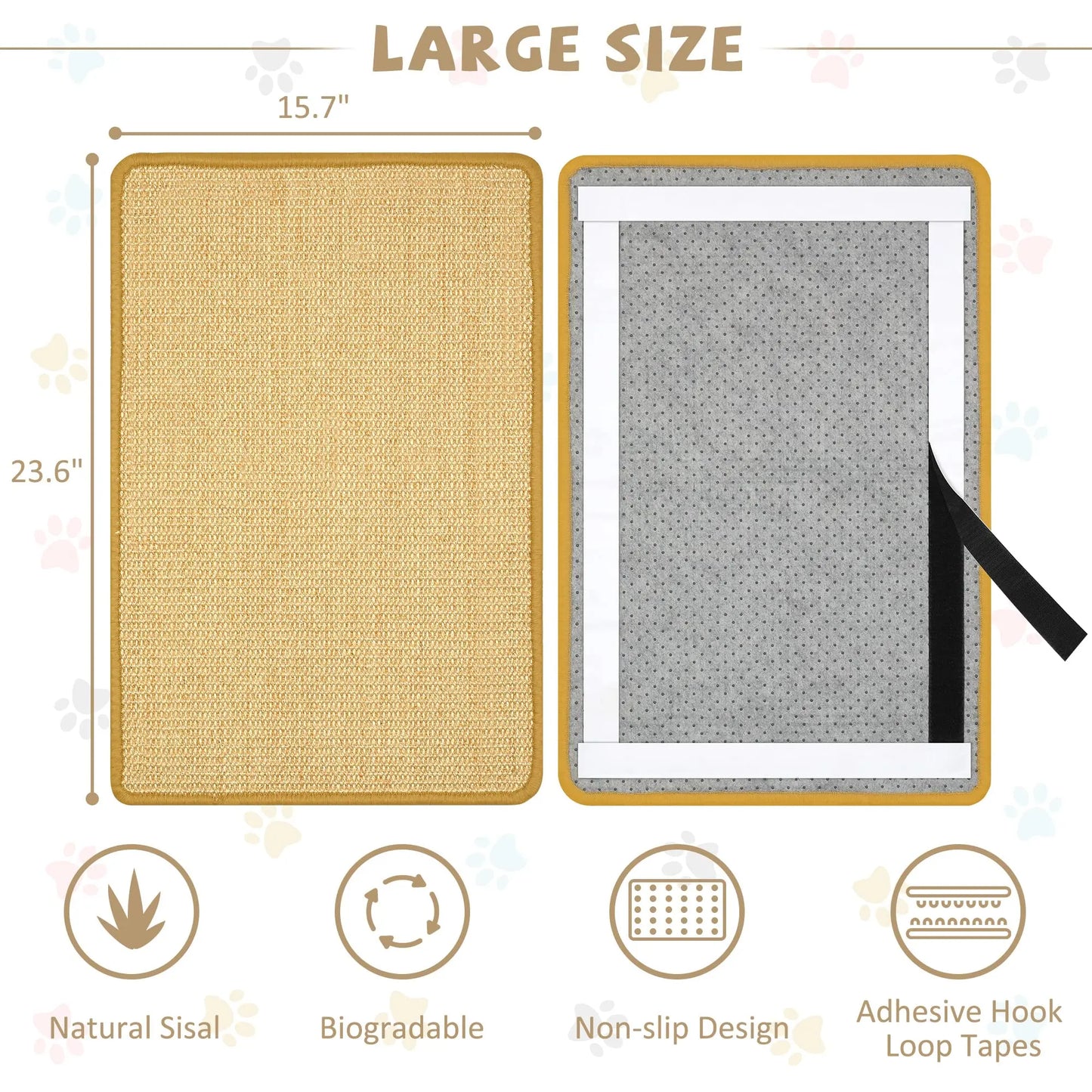 Carpet Cat Scratching Mat Sisal, 2 Packs Sisal Fabric Large 23.6" x 15.7" Scratching Pad for Indoor Cats with Adhesive Hook Loop Tape, Cat Scratching Rug Wall Scratchers for Indoor PIUPAW