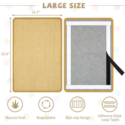 Carpet Cat Scratching Mat Sisal, 2 Packs Sisal Fabric Large 23.6" x 15.7" Scratching Pad for Indoor Cats with Adhesive Hook Loop Tape, Cat Scratching Rug Wall Scratchers for Indoor PIUPAW