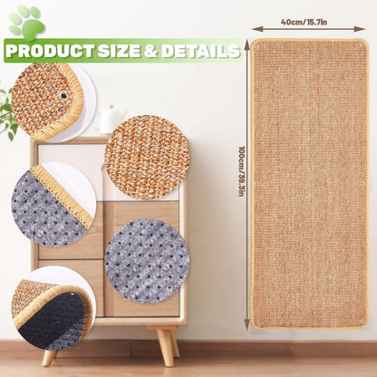 Natural Sisal Cat Wall Climbing Carpet, Wall Scratcher Carpet Mat Pad, Cat Climbing Wall, Tall Scratching Post, Wall Floor Couch Sofa Protector, Scratching Pad for Indoor Cats PIUPAW