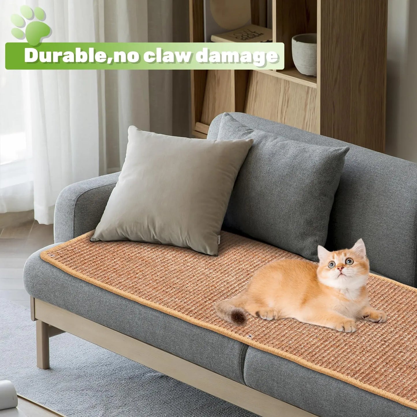 Natural Sisal Cat Wall Climbing Carpet, Wall Scratcher Carpet Mat Pad, Cat Climbing Wall, Tall Scratching Post, Wall Floor Couch Sofa Protector, Scratching Pad for Indoor Cats PIUPAW