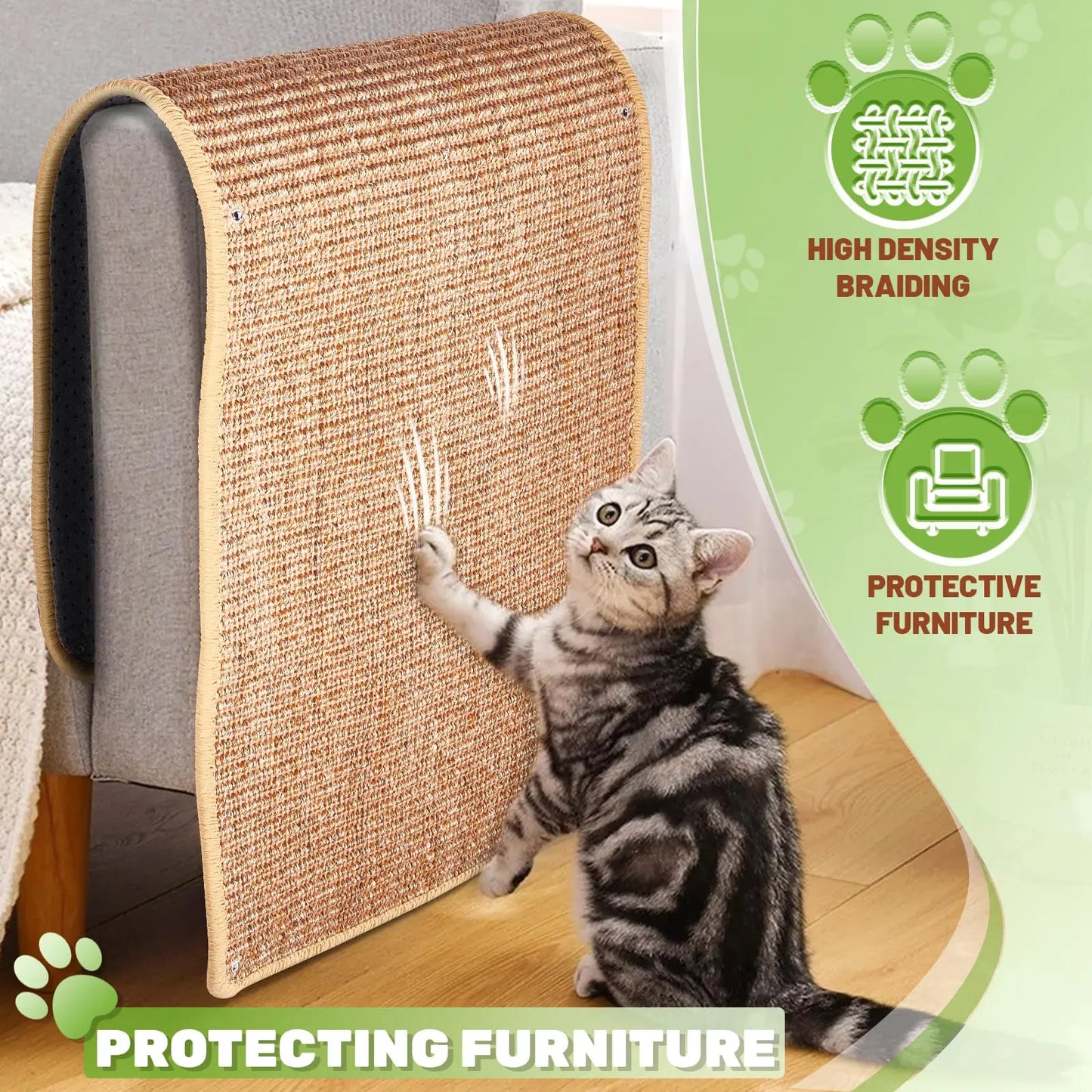 Natural Sisal Cat Wall Climbing Carpet, Wall Scratcher Carpet Mat Pad, Cat Climbing Wall, Tall Scratching Post, Wall Floor Couch Sofa Protector, Scratching Pad for Indoor Cats PIUPAW