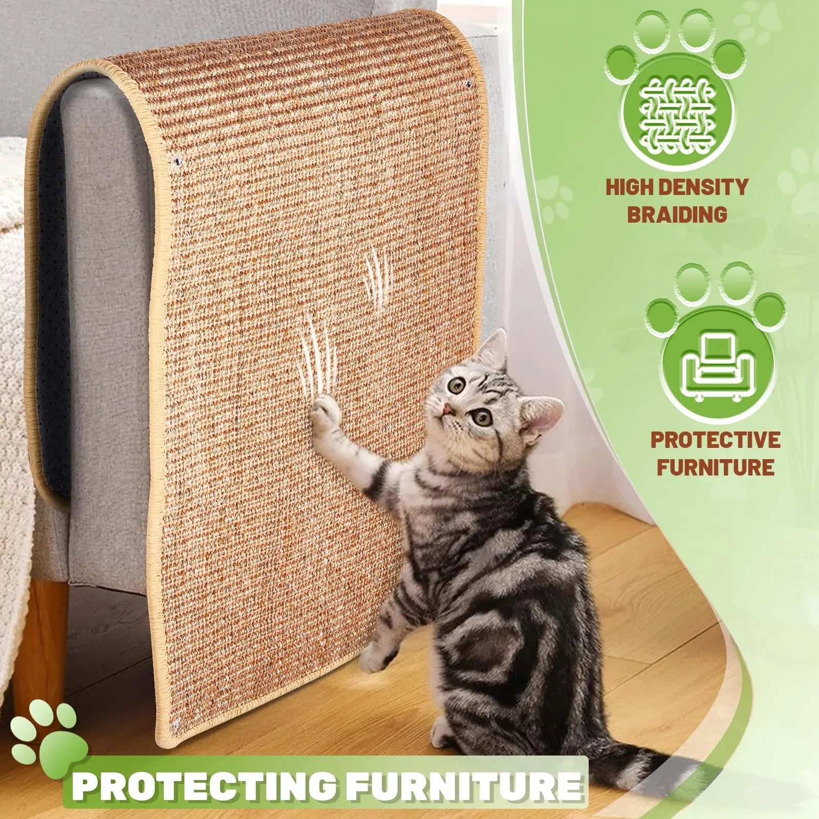 Natural Sisal Cat Wall Climbing Carpet, Wall Scratcher Carpet Mat Pad, Cat Climbing Wall, Tall Scratching Post, Wall Floor Couch Sofa Protector, Scratching Pad for Indoor Cats PIUPAW