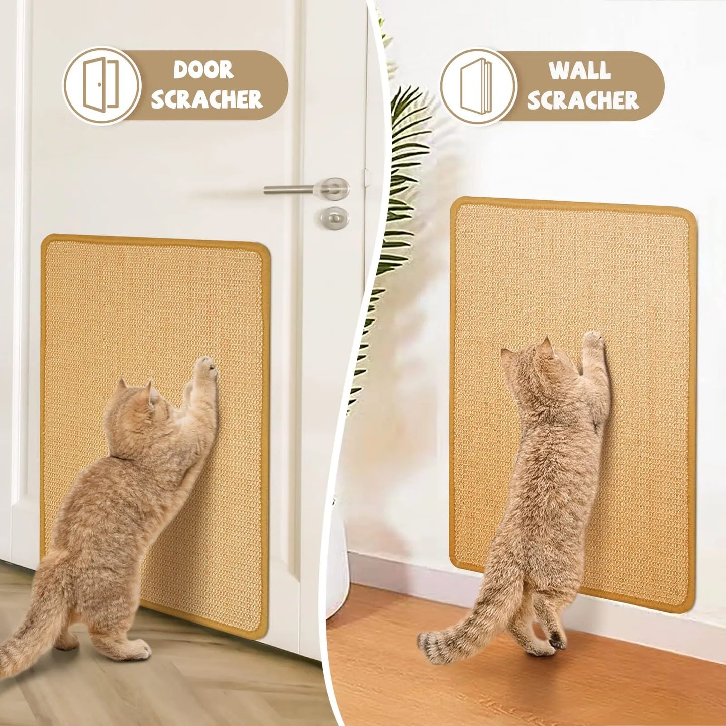 Carpet Cat Scratching Mat Sisal, 2 Packs Sisal Fabric Large 23.6" x 15.7" Scratching Pad for Indoor Cats with Adhesive Hook Loop Tape, Cat Scratching Rug Wall Scratchers for Indoor PIUPAW