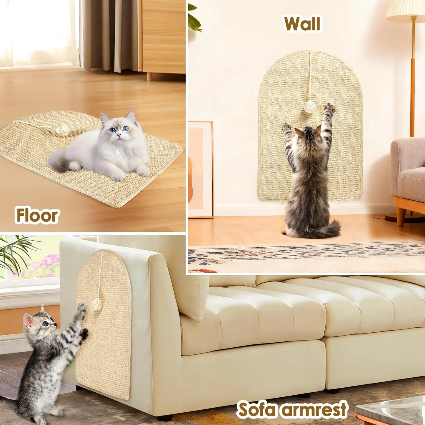 Sisal Cat Scratching Pads, Cat Scratcher Mats, Wall Cat Scratch Board, Wear-Resistant Scratching Mat Carpet, Anti cat Scratch Wall Sofa Protector PIUPAW