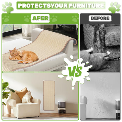 Natural Sisal Cat Wall Climbing Carpet, Wall Scratcher Carpet Mat Pad, Cat Climbing Wall, Tall Scratching Post, Wall Floor Couch Sofa Protector, Scratching Pad for Indoor Cats PIUPAW