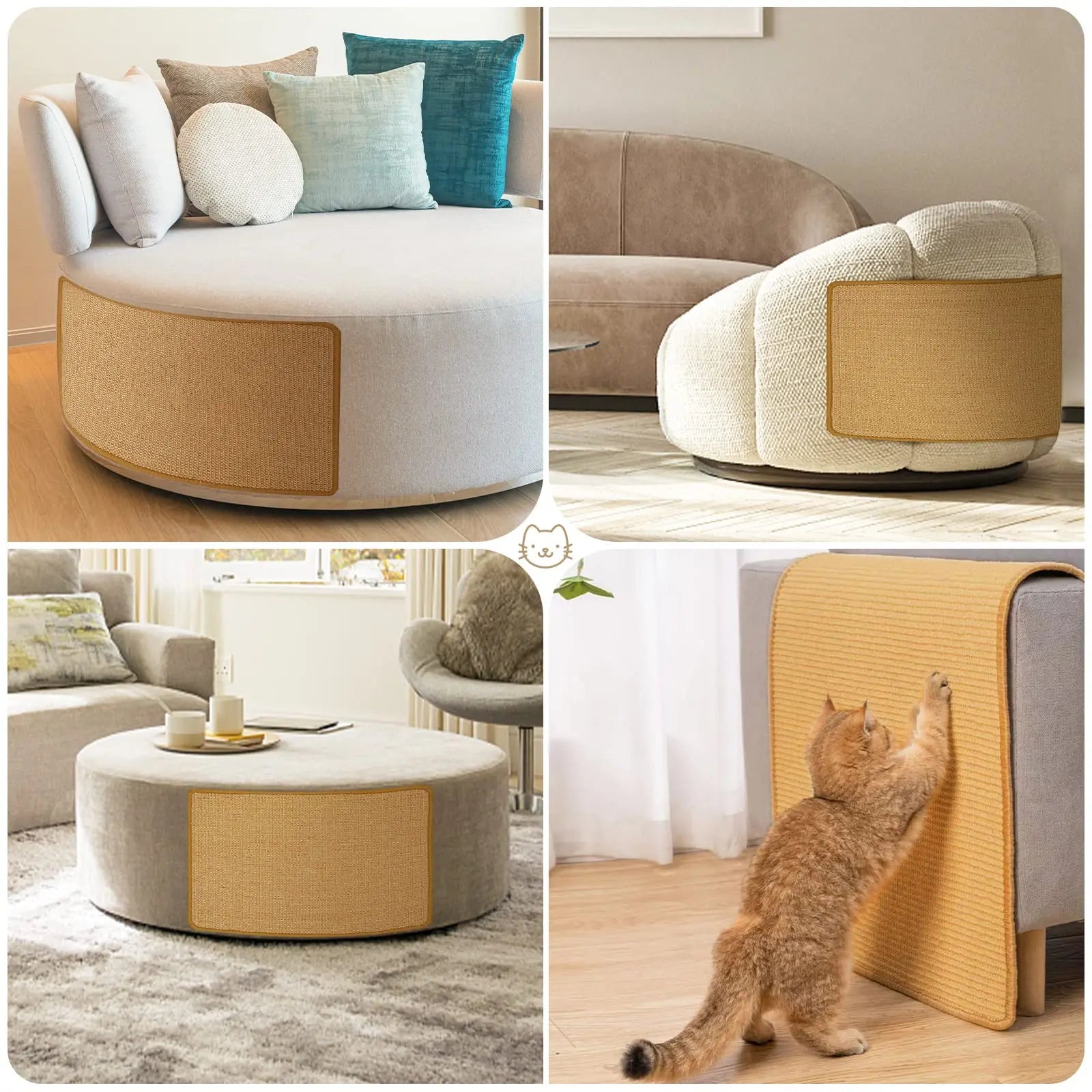 Carpet Cat Scratching Mat Sisal, 2 Packs Sisal Fabric Large 23.6" x 15.7" Scratching Pad for Indoor Cats with Adhesive Hook Loop Tape, Cat Scratching Rug Wall Scratchers for Indoor PIUPAW