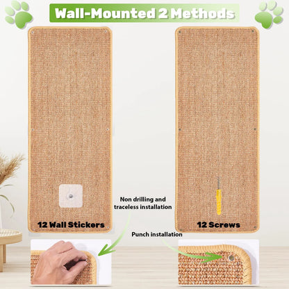 Natural Sisal Cat Wall Climbing Carpet, Wall Scratcher Carpet Mat Pad, Cat Climbing Wall, Tall Scratching Post, Wall Floor Couch Sofa Protector, Scratching Pad for Indoor Cats PIUPAW