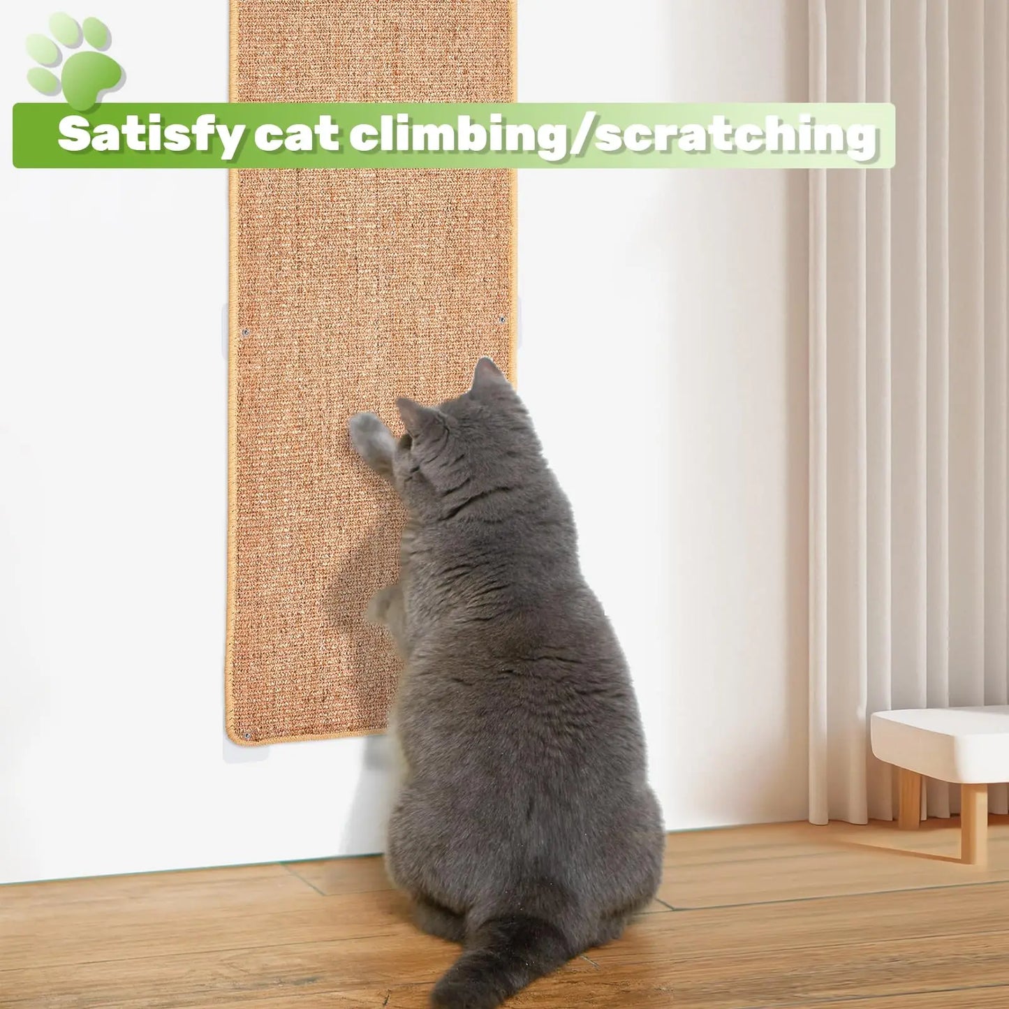 Natural Sisal Cat Wall Climbing Carpet, Wall Scratcher Carpet Mat Pad, Cat Climbing Wall, Tall Scratching Post, Wall Floor Couch Sofa Protector, Scratching Pad for Indoor Cats PIUPAW