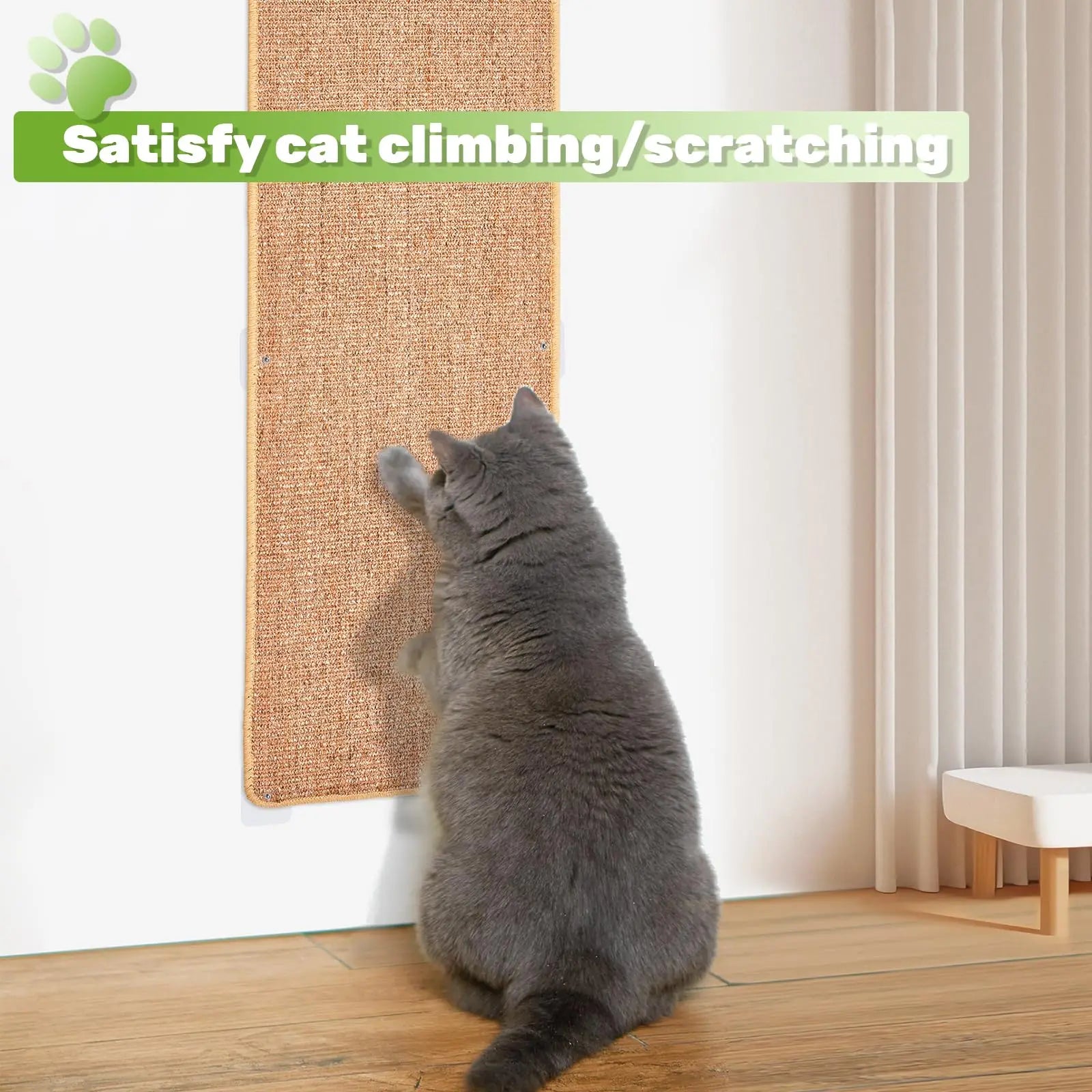 Natural Sisal Cat Wall Climbing Carpet, Wall Scratcher Carpet Mat Pad, Cat Climbing Wall, Tall Scratching Post, Wall Floor Couch Sofa Protector, Scratching Pad for Indoor Cats PIUPAW
